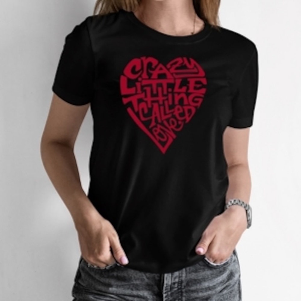 LA Pop Art Juniors XL T-Shirt Crazy Little Thing Called Love Black Red Heart